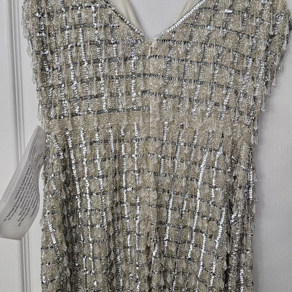 MAC DUGGAL NUDE SLEEVELESS HIGH NECK BEADED MIDI SHEATH DRESS 8 NWOT - Picture 7 of 13